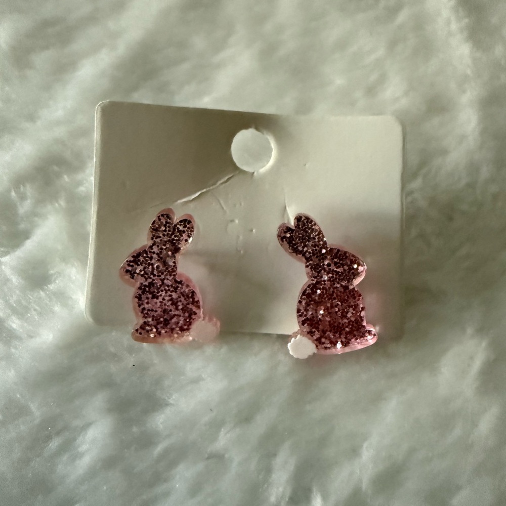 New resin Pink Glitter Bunny Earrings Fashion Jewelry - Picture 1 of 3